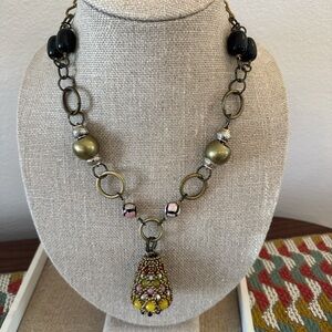 Vintage Pam Hiran Beaded Pendant Statement Necklace- Anthropologie- Like New